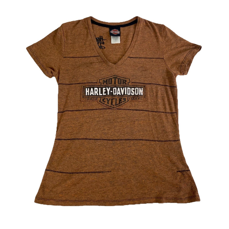 Womens Harley Davidson Motorcycle Brown Slim Fit Tee Size L