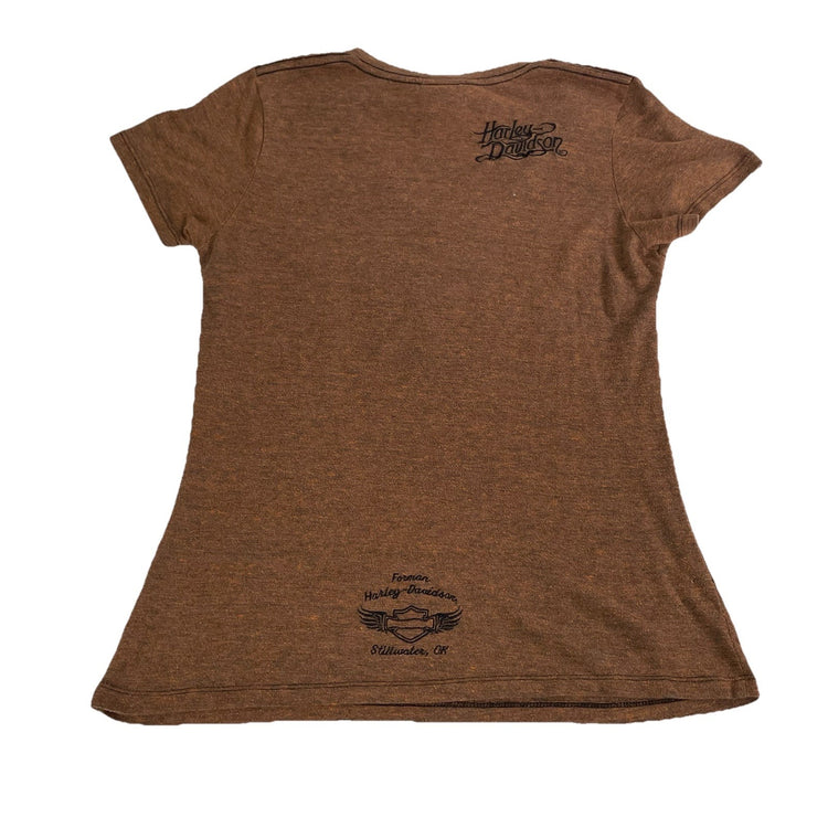 Womens Harley Davidson Motorcycle Brown Slim Fit Tee Size L