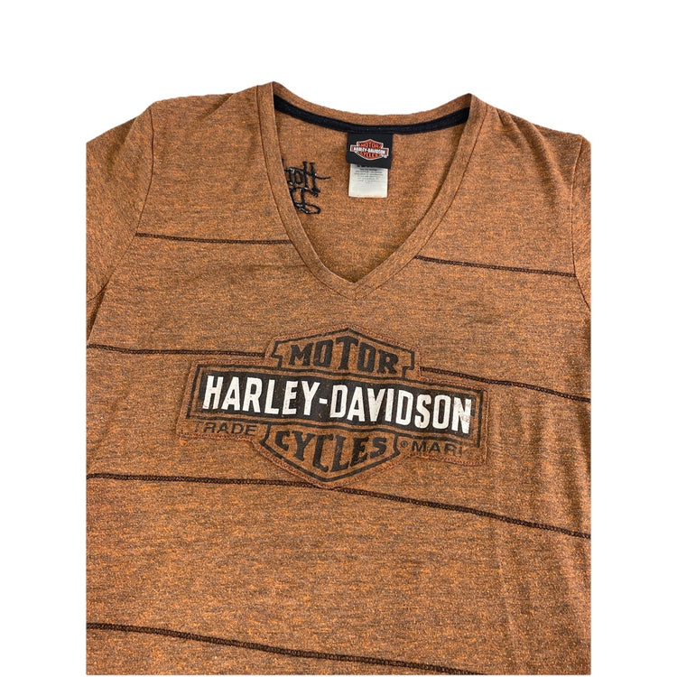 Womens Harley Davidson Motorcycle Brown Slim Fit Tee Size L