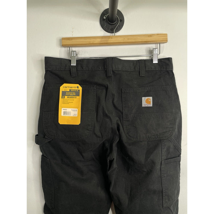 NWT CARHARTT MENS RELAXED FIT CANVAS WORK PANTS BLACK SIZE 34x34