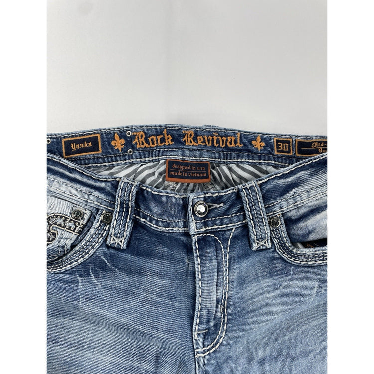Women’s Rock Revival Yonka Mid-rise Bootcut, Light Was Blue Jeans Size 30