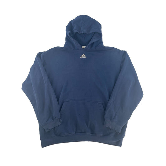 Mens Adidas Center Logo Distressed Hoodie Blue XL