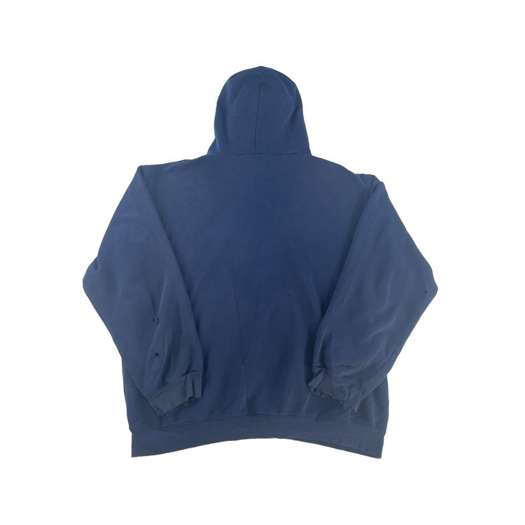 Mens Adidas Center Logo Distressed Hoodie Blue XL