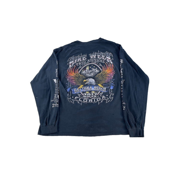 Mens Gildan Daytona Beach Bike Week 2017 Graphic Long Sleeve T-Shirt Size XL