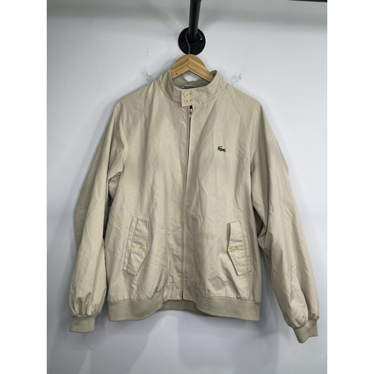 Men’s Vintage 80s Izod Lacoste Lined Cafe Racer Bomber Jacket Beige Khaki Sz L