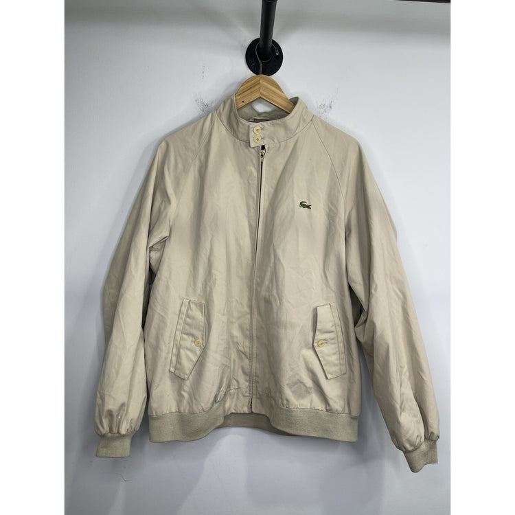 Men’s Vintage 80s Izod Lacoste Lined Cafe Racer Bomber Jacket Beige Khaki Sz L