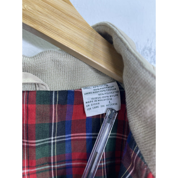 Men’s Vintage 80s Izod Lacoste Lined Cafe Racer Bomber Jacket Beige Khaki Sz L