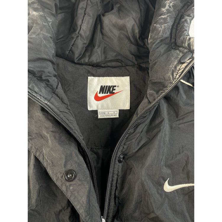 Youth Boys Vintage Nike Puffer Style Hooded Jacket Black Swoosh Logo Size L