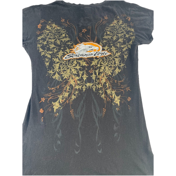 Womens Harley Davidson Motorcycle Slim Fit Black Graphic Tee Size L