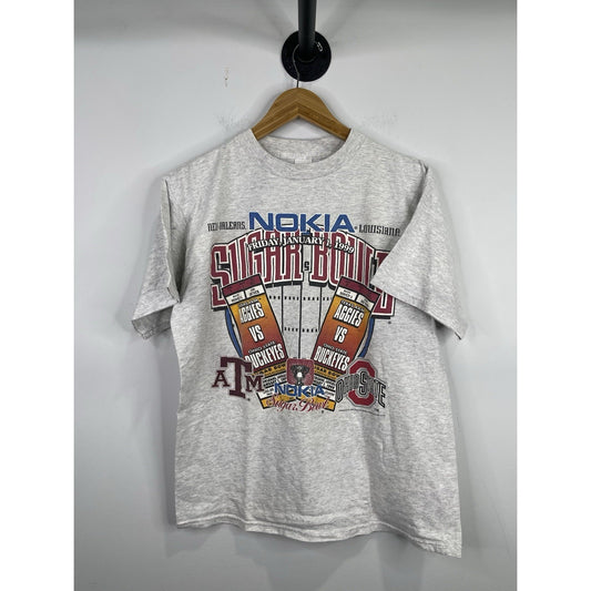 Men’s Grey VTG Nokia Sugar Bowl 1999 A&M Vs Ohio State Graphic T Shirt Sz Large