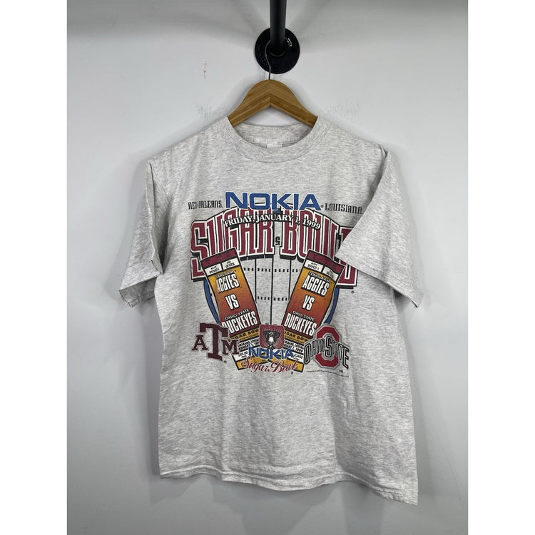 Men’s Grey VTG Nokia Sugar Bowl 1999 A&M Vs Ohio State Graphic T Shirt Sz Large