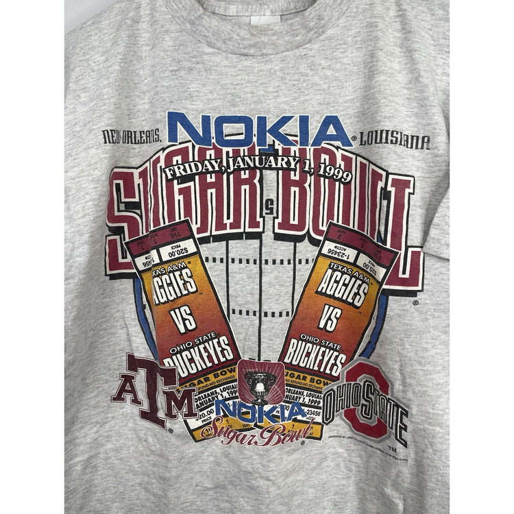 Men’s Grey VTG Nokia Sugar Bowl 1999 A&M Vs Ohio State Graphic T Shirt Sz Large