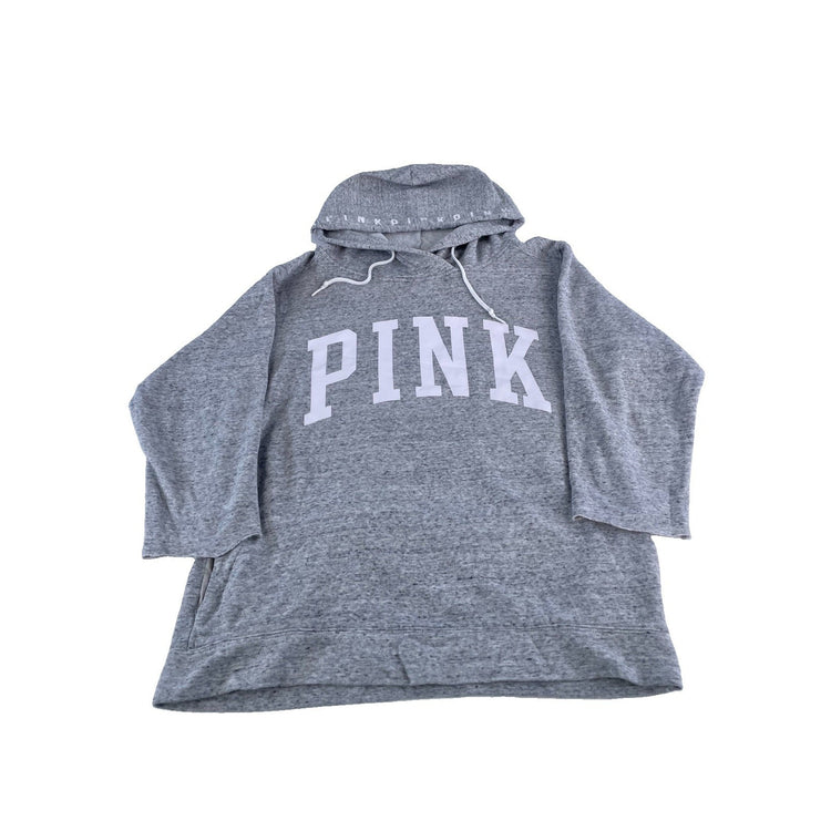 Womens PINK Victoria Secret Heathered Grey Pullover Hoodie 3/4 Sleeves Size M