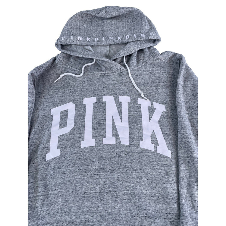 Womens PINK Victoria Secret Heathered Grey Pullover Hoodie 3/4 Sleeves Size M