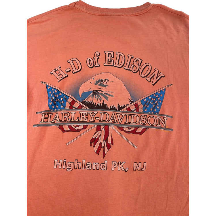 Mens Harley Davidson Motorcycle “H-D Of Edison”  Peach Orange Basic Tee Size M