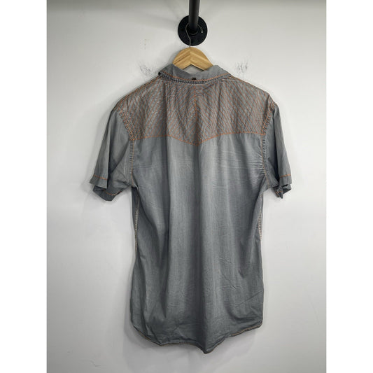 Men’s Roar Button Down Gray Signature Embroidered Distressed Tactfull Shirt Sz M