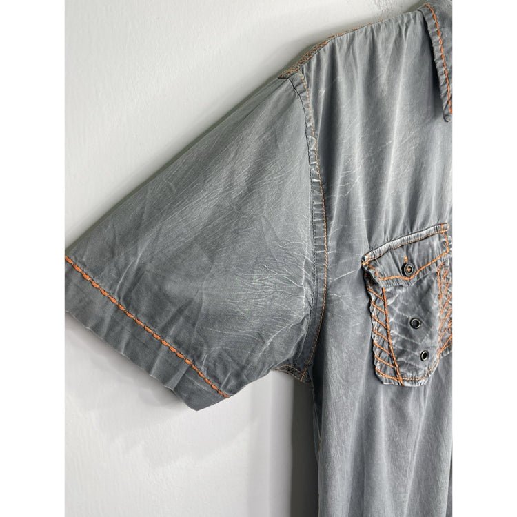Men’s Roar Button Down Gray Signature Embroidered Distressed Tactfull Shirt Sz M