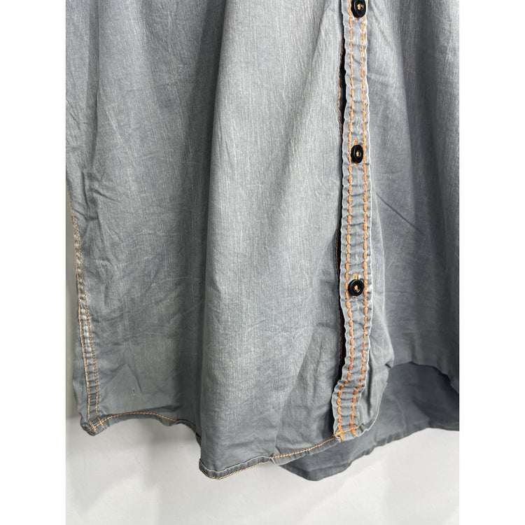 Men’s Roar Button Down Gray Signature Embroidered Distressed Tactfull Shirt Sz M